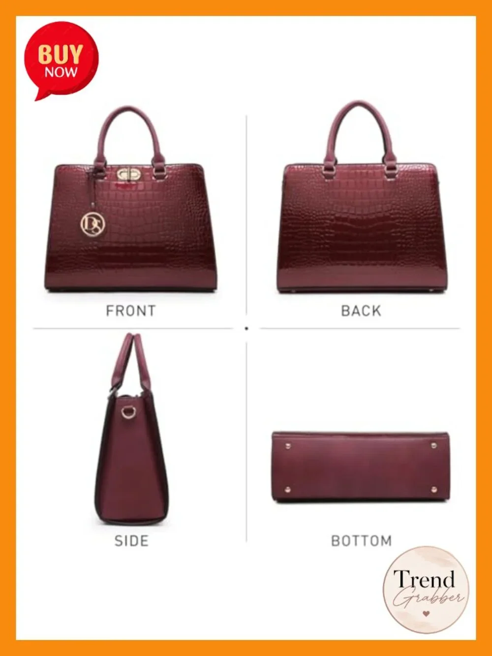 Vegan Leather Satchel Tote with Matching Clutch Gold-Tone Hardware